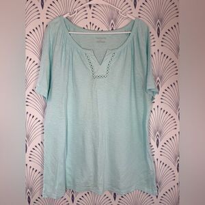 Talbots Robins Egg Blue Short Sleeve Relaxed Tunic Cotton T-Shirt size XL